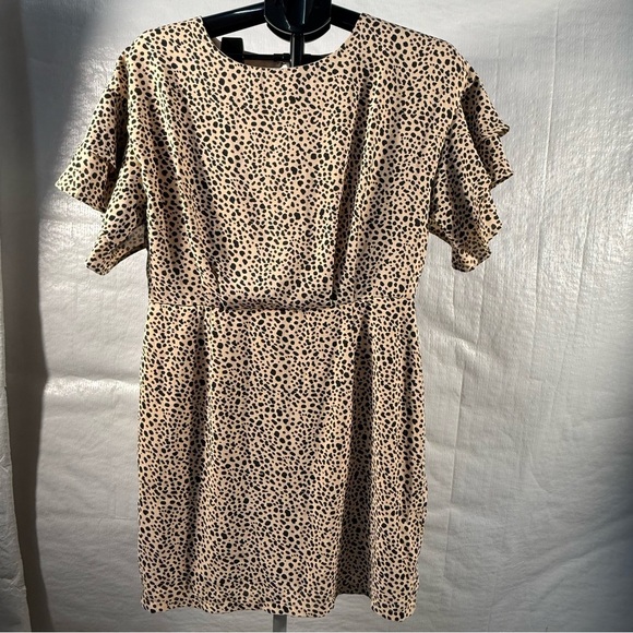 She + Sky Tan Flutter Sleeve Sheath Dress with open back. - Picture 1 of 5